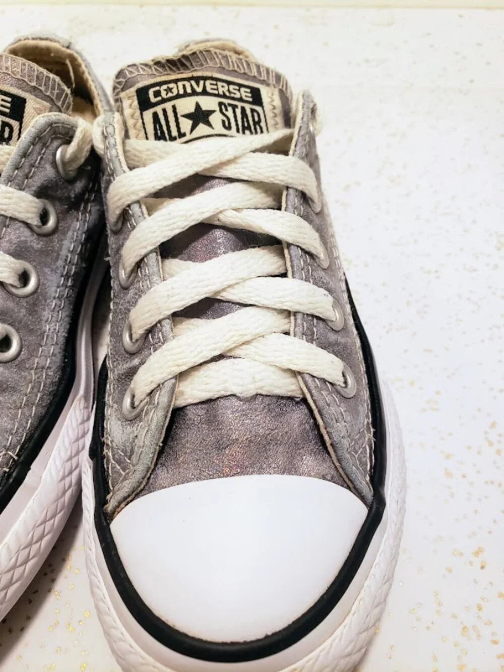 Converse Chuck Taylor All Star Distressed Grey Metallic Sneakers Kids Size 11